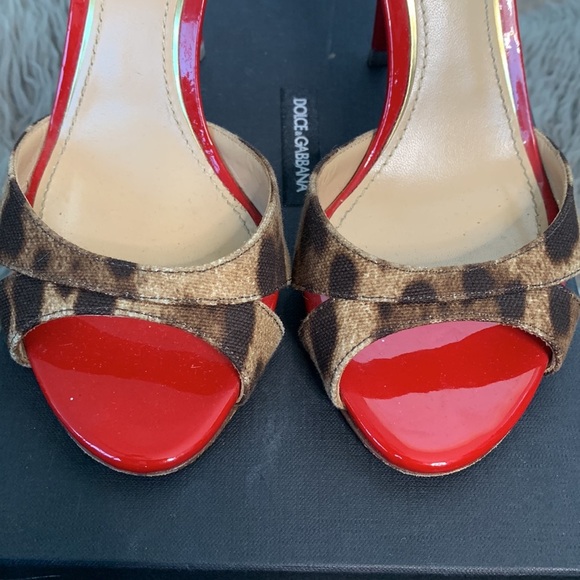 Dolce and Gabbana Red Patent Heel with Leopard Print Slides size 36.5 - Picture 3 of 9